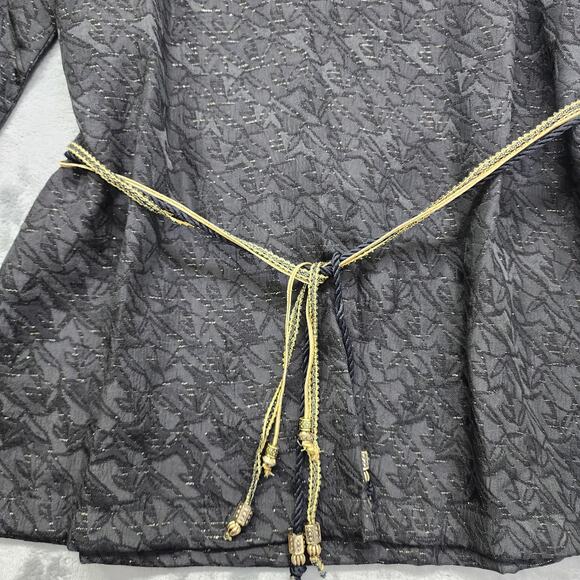 Vintage Graff Beaded Embroidered Tie Rope Belted Tunic Top Size L Black Gold - Picture 4 of 12